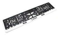 Рамка для номера пластм с защелкой белая ЛАДА (накатка черная) 1шт 112/2-STD-LA-б
